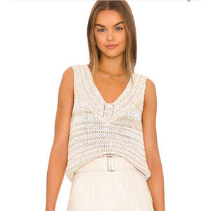 Brochu Walker Mai Sueded Ribbon Top Sleeveless Sweater Open Knit V-Neck Luxury